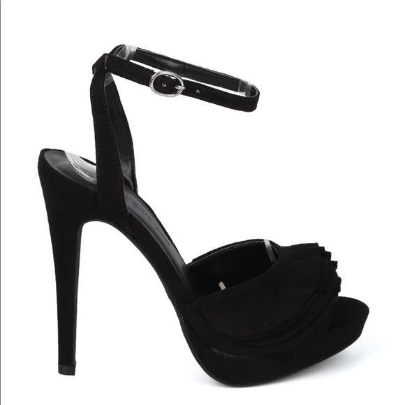 Black Ankle Strap Peep Toe Heels Sandals - Picture 1 of 5